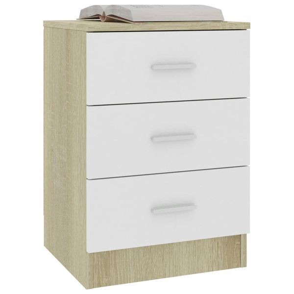 

white and sonoma oak bedside table 38x35x65 cm in chipboard dining room furniture