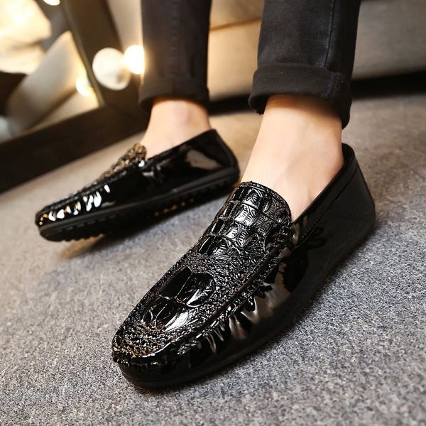 

crocodile skin loafer shoes men genuine leather slip-on moccasins handmade man casual shoes drive walk luxury leisure x13-40, Black
