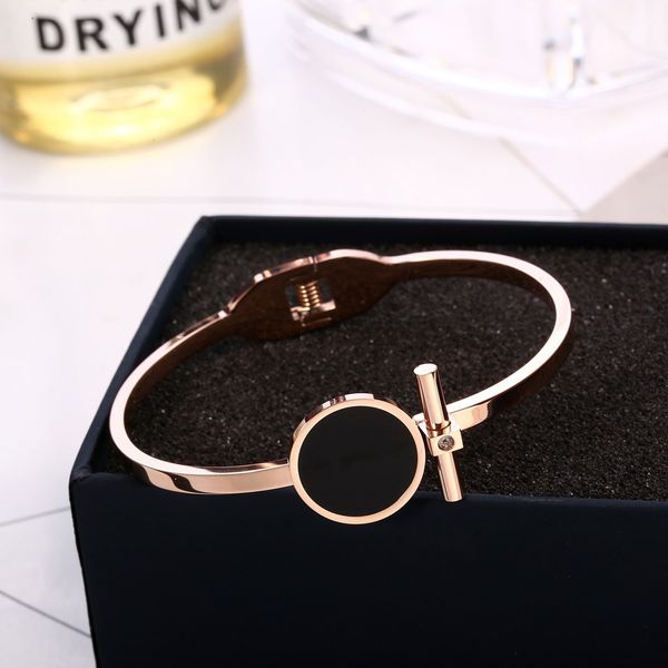 

titanium steel luxury bangle fashion jewelry rose gold bracelet black round concise style women wristlet jewel