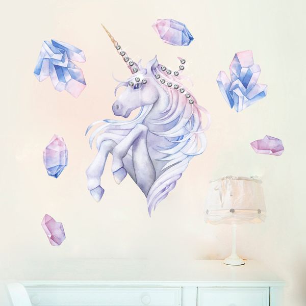 Cartoon Wall Stickers With Crystals Purple Cute Animal Wallpaper Bedroom Wall Decals Kids Living Room Baby Room Home Decor Wall Decals Baby Nursery