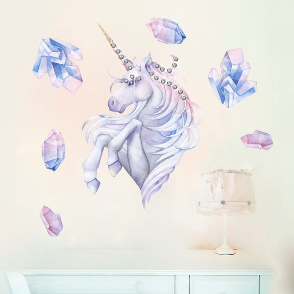 Cartoon Wall Stickers With Crystals Purple Cute Animal Wallpaper Bedroom Wall Decals Kids Living Room Baby Room Home Decor Wall Decals Baby Nursery