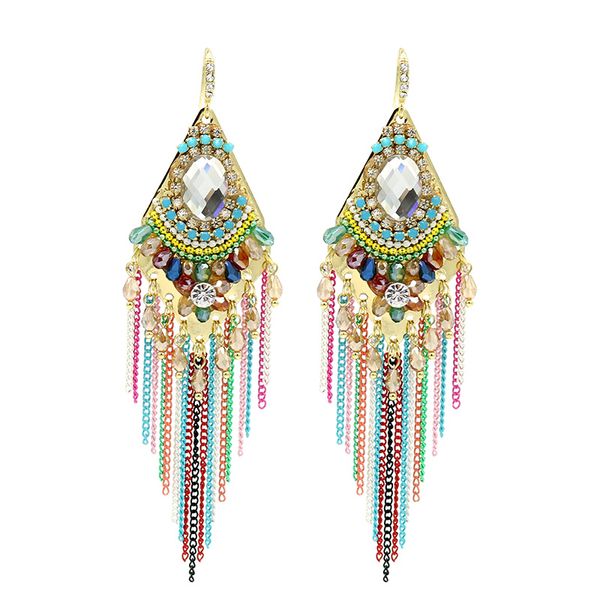 

handmade crystal rhinestone black blue colorful tassel earrings long bohemian dangle earrings for women fashion boho jewelry, Golden