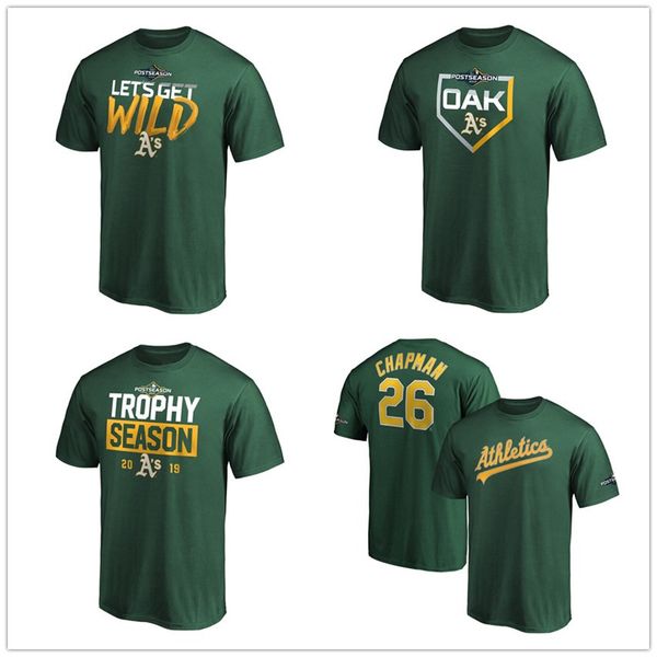 

oakland matt 26 chapman khris 2 davis athletics 2019 postseason locker room t-shirt green short sleeve gray long shirt printed logos, Black
