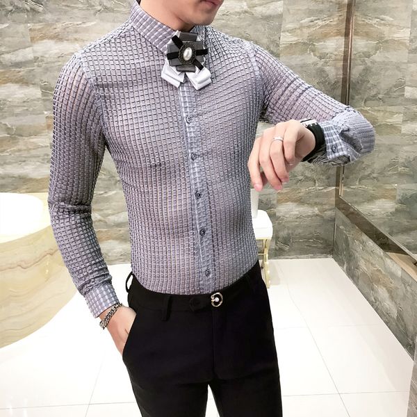 

shirt men brand new hollow men shirt long sleeve all match streetwear mens casual shirts slim fit dress tuxedo, White;black