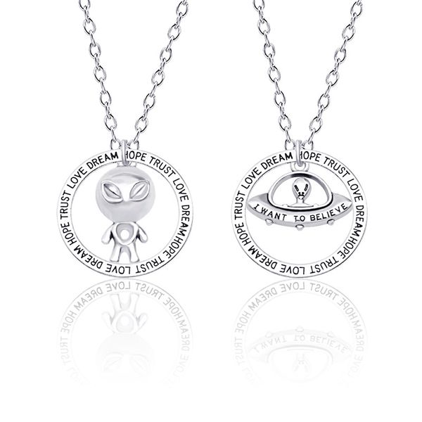 

alien believe pendant silver charm alien spacecraft ufo unknown necklace chain jewelry gift