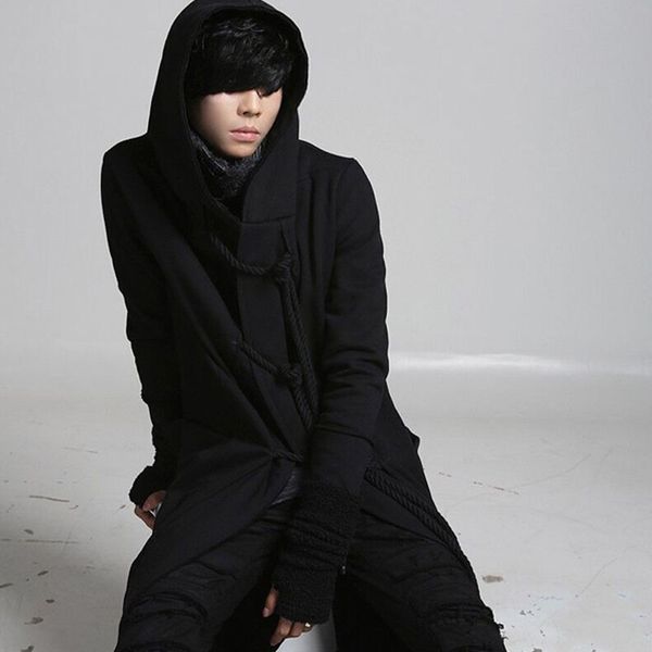 

homens com cordÃ£o preto gotico punk rock estilo longo trench coat com capuz casaco homens coreano jaqueta de inverno quente long, Tan;black