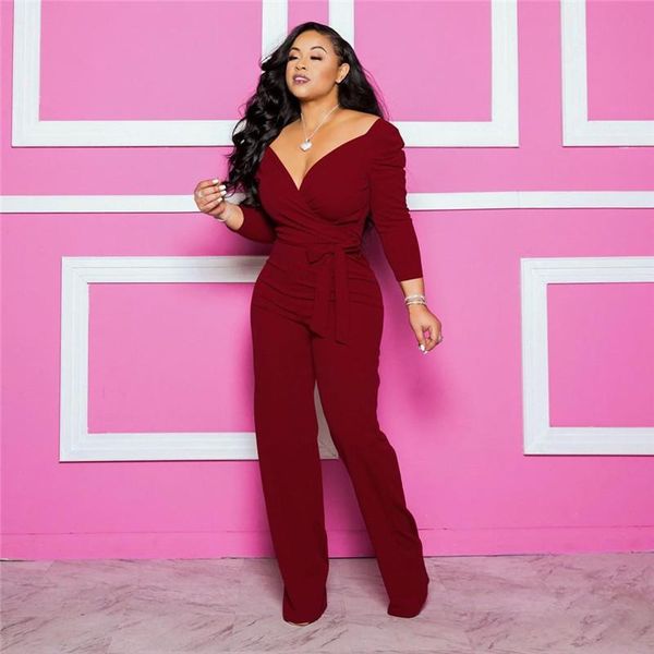

sexy женщин комбинезоны осень сплошной цвет глубокий v шеи длинный рукав партии дамы rompers мода сыпучие женские костюмы, Black;white