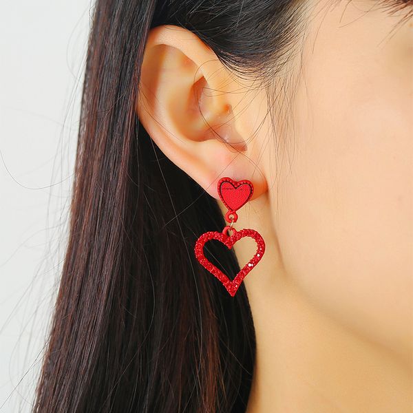

японский и корейский стиль преувеличены темперамент street heart-shaped ухо красивый красный love heart-shaped вырез падение серьги серьги с, Golden