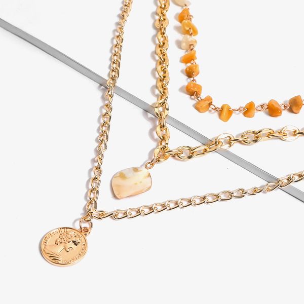 

2020 new multi-layer necklace handmade natural stone shell alloy coins pendant chocker necklace bohemia statement jewelry, Silver