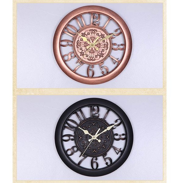 

3d circular retro vintage roman hollow out large wall clock home room decoration mu