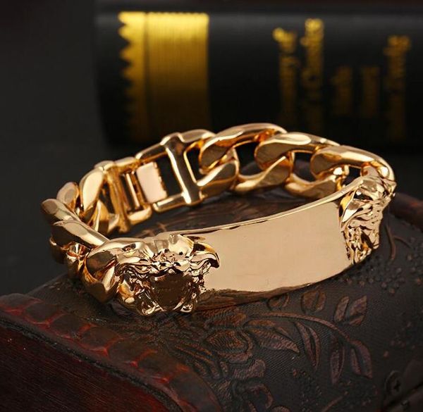 

designer charm bracelets gold punk head style couple bracelets stainless steel bracelet jewelry for women men mens hiphop iced mens jewelry, Golden;silver