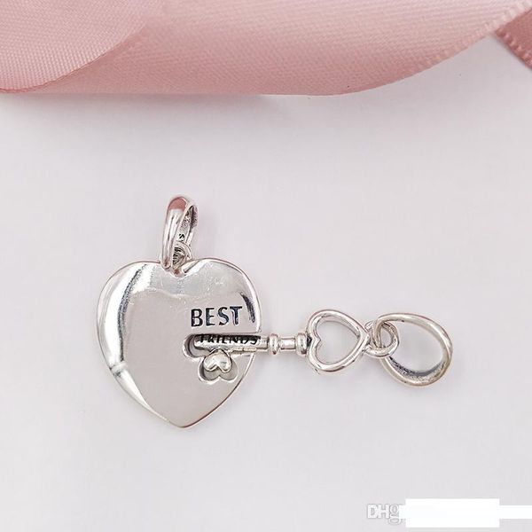 

authentic 925 sterling silver beads friends heart & key pendant charms fits european pandora style jewelry bracelets & necklace 398130, Bronze;silver
