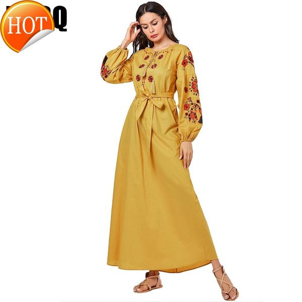 

for lovers mc209073 size women's yellow ethnic embroidery lace round neck arabian dress large swing long, Red