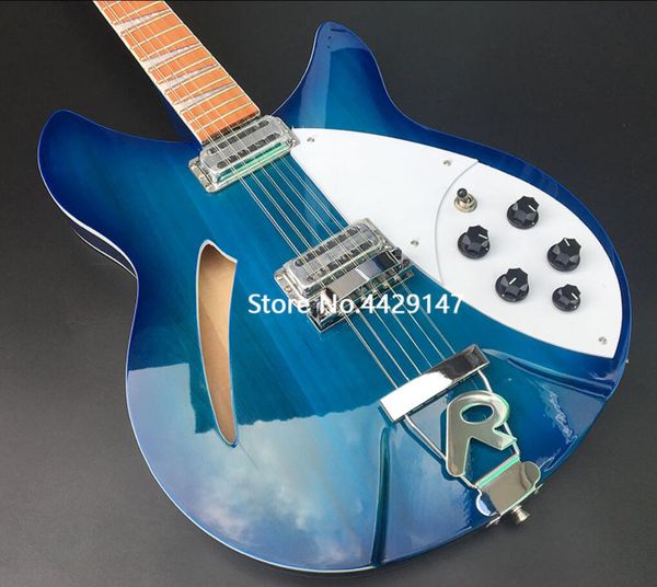 Spedizione gratuita 330 360 12 corde chitarra elettrica corpo semi cavo blu vernice lucida tastiera in palissandro, sintonizzatori vintage, jack a doppio ingresso