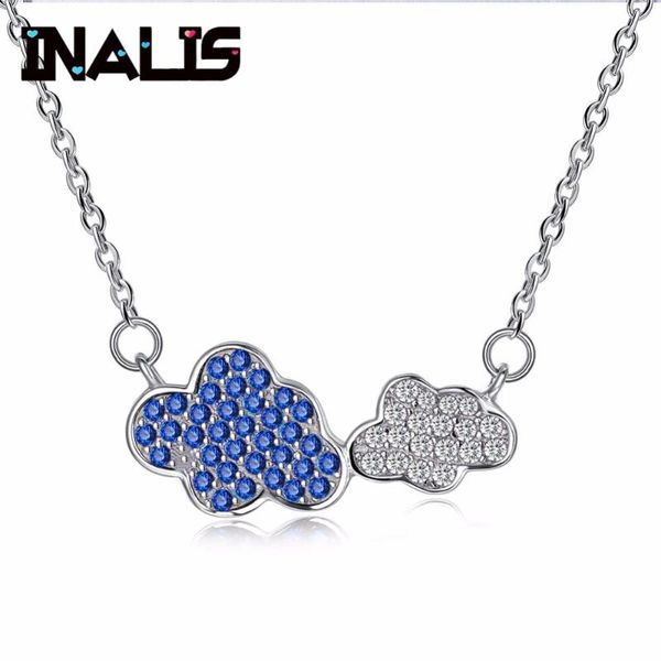 

inalis fashion cloud shape and blue transparent crystal stone pendant s925 sterling silver necklace women's jewelry