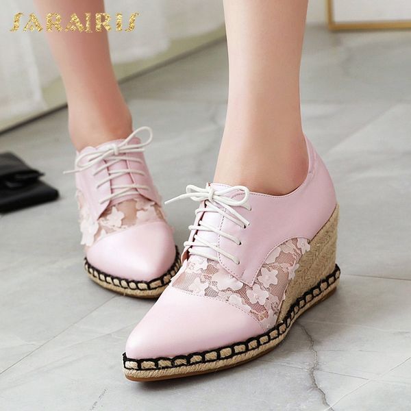 

sarairis 2020 new arrivals spring/autumn lace up ins pumps woman shoes wedge high heels platform shoes women pumps female, Black