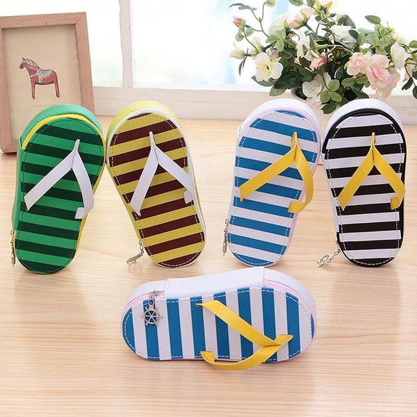 

korean slippers pencil case for girls cute pu big capacity pencil bag kawaii stationery pouch pen box school supplies estojo