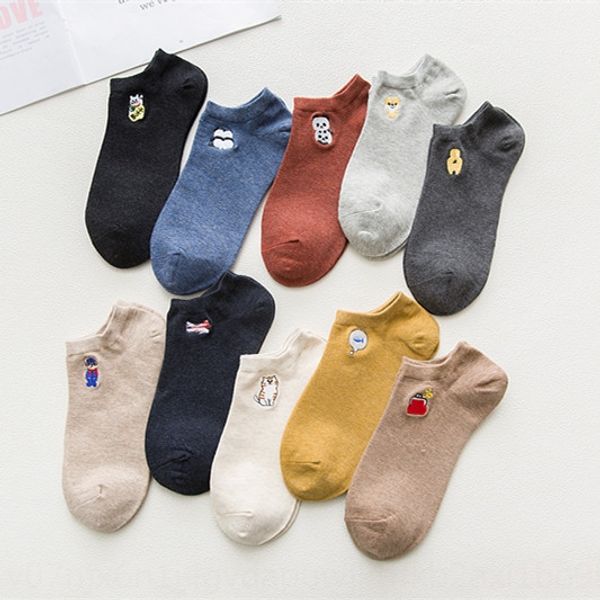 

19 summer cotton ten-color embroidery boat socks breathable neutral couple boat socks, Pink;yellow
