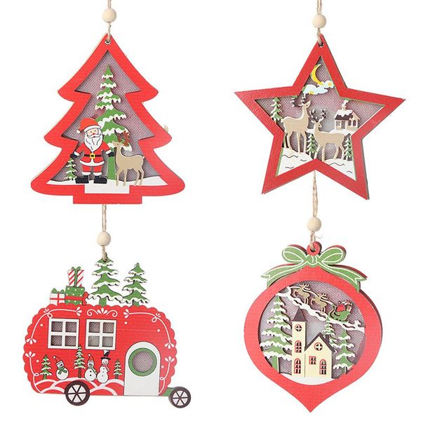 

xmas wooden hollow with lights pendant christmas tree hanging ornaments led light wood decorations new