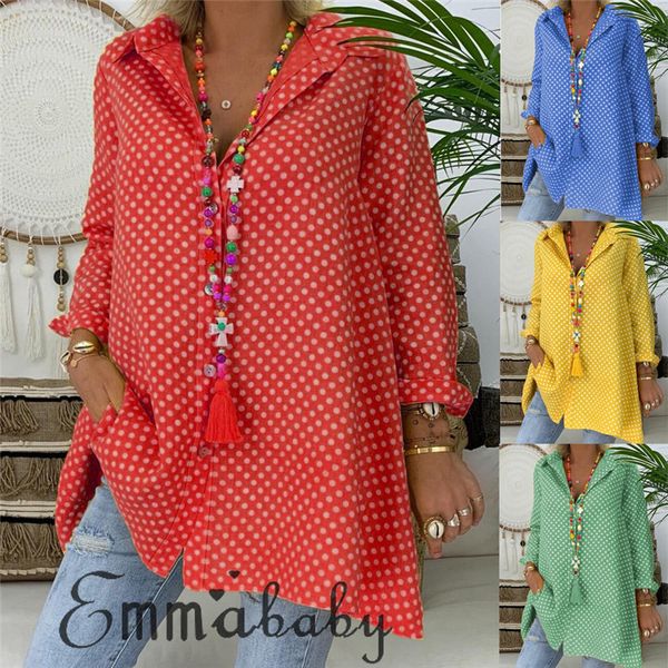 

2019 fashion women ladies v-neck casual blouse long sleeve polka dot shirt shirts new japanese style cardigan vintage, White