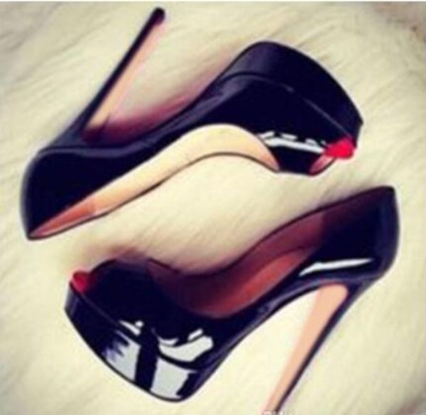 

2019 новый 14 см обувь женская платформа высокие каблуки насосы peep toe черный красный свадебные туфли на высоких каблуках обнаженная больш, Black