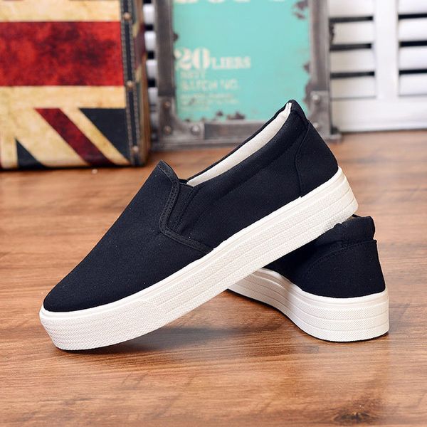 

2019 spring summer macbook canvas shoes korean-style-style fashion low women's loafers thick bottomed casual shoes elevator, Black