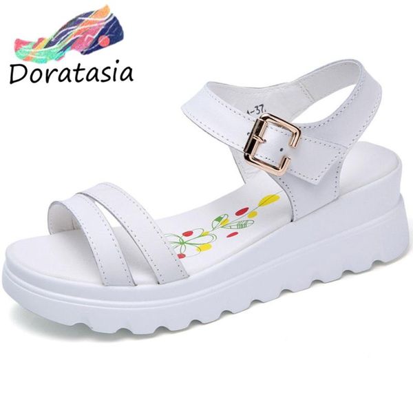 

doratasia women open toe buckle strap platform shoes casual leisure sandals women consise silver summer sandals, Black