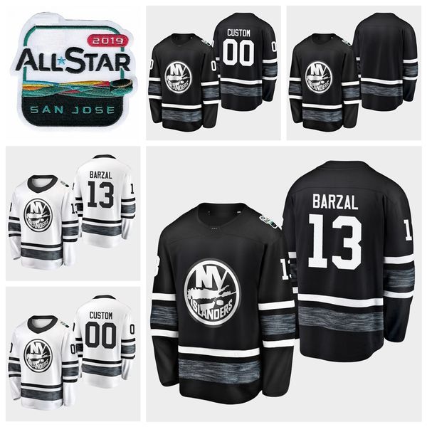 

2019 all star game mathew barzal customize new york islanders hockey jerseys black white #13 mathew barzal stitched shirts s-xxxl, Black;red