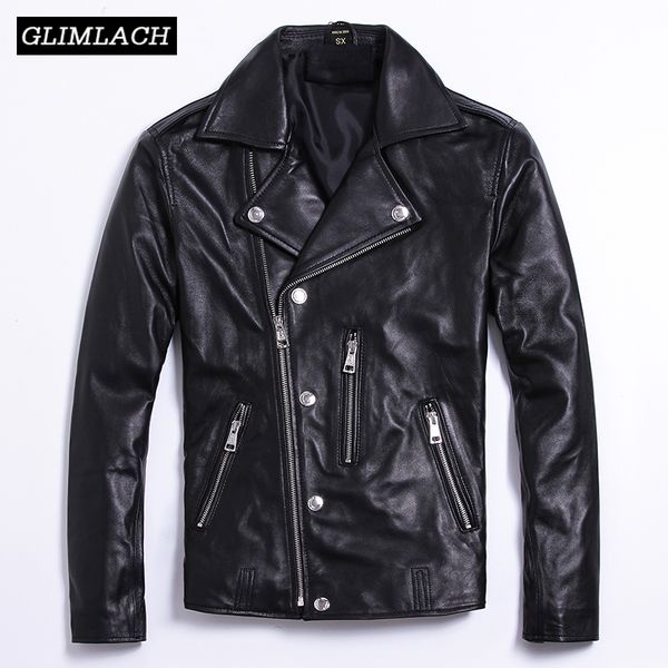 

2019 men slim biker leather jackets black real genuine leather sheepskin plus size xxxxxl zippers motorcycle jacket coats autumn