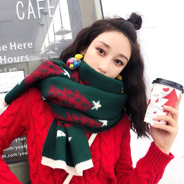 

woman fashion christmas new christmas tree scarf female autumn and winter students soft sister wild wool warm scarf