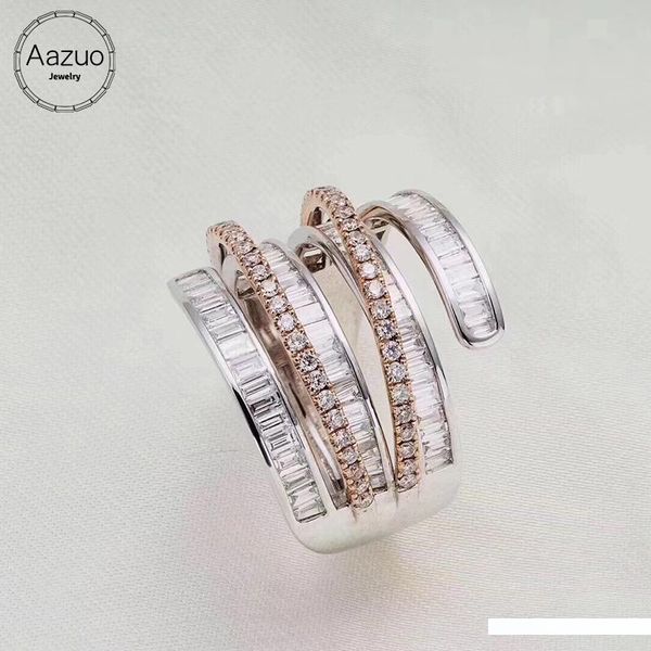 

aazuo real 18k white gold rose gold real princess round shape diamonds irregular line ring gifted for women party 18inch au750, Golden;silver