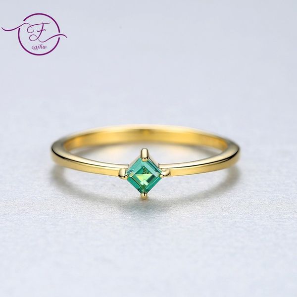 

100% s925 sterling silver ring emerald green zircon gemstone ring jewelry four-claw coloured treasure fashion women's, Golden;silver