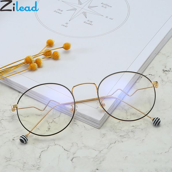 

zilead classic anti blue light round finished myopia glasses women&men metal candy pearl spectacle shortsighted eyeglasses, Silver