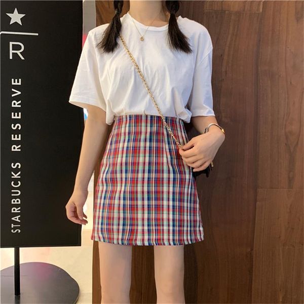 

women's summer skirts lovely kawaii sweet girl sweet plaid high waist skirt female korean girl ins chic harajuku for women, Black