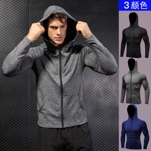 

men's fall/winter sports coat fitness running training long sleeve zipper casual hoodie quick dry coat 9002, Black;red
