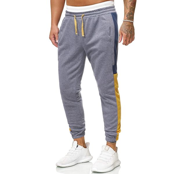 

male trousers fashion men casual slim patchwork drawstring pants fitness elastic waist long pant trousers streetwear #q, Black