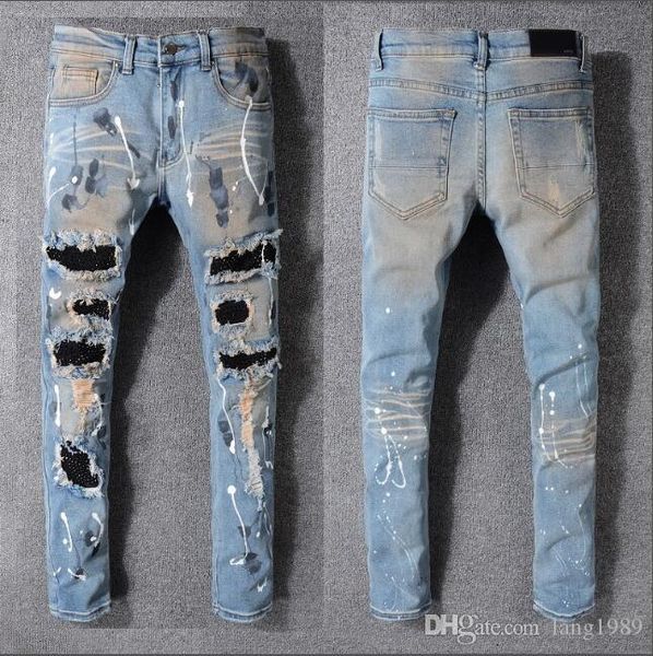 

новые джинсы miri джинсовые прямые байкерские узкие джинсы повседневные брюки ковбой известный бренд молния байкер горячие продажи мужские д, Blue