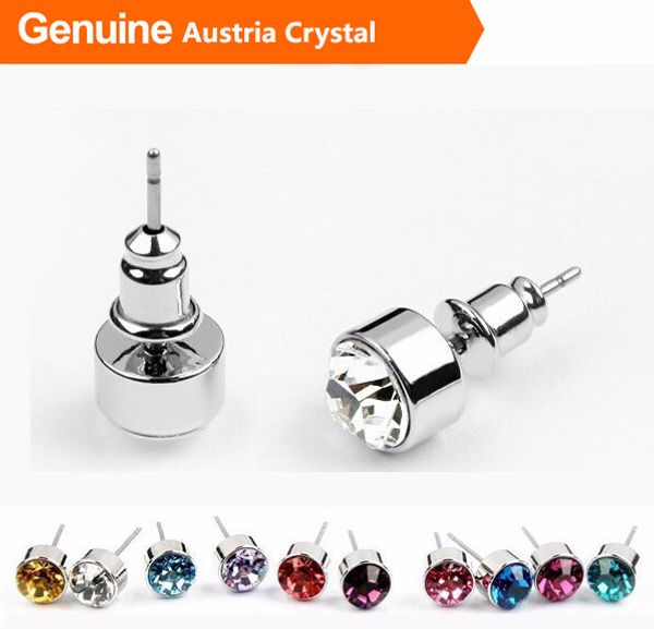 

wholesale 3pairs/lot men/women cool stud earrings round cute austria crystal 18k platinum plated screw back piercing earrings jewelry, Golden;silver