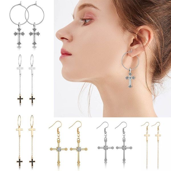 

simple cross hollow statement earrings 2019 new for women girl gold color crystal dangle drop earrings vintage geometric jewelry, Silver