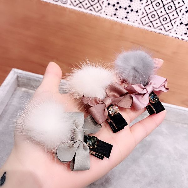 

korea handmade bow know mink hair ball fall winter women hairpins hair clips barrettes head wear accessories-yhawhrp055c5