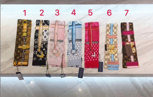 

7 color new fa hion de igner carf ladie lim narrow bag handle ilk carf double ided printed twill atin brand mall ribbon