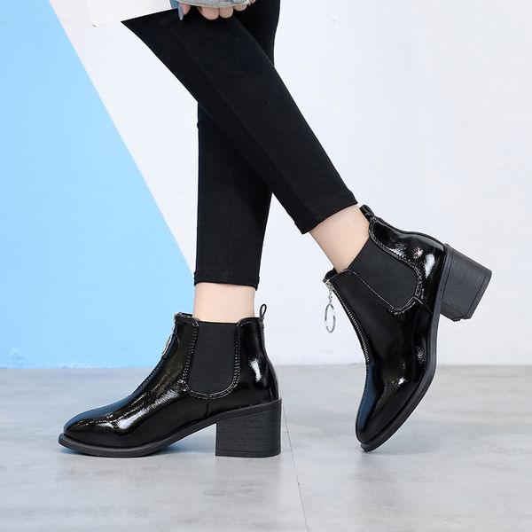 

lucyever brand pu leather spring autumn female boots fashion round toe high heels boots for women motorcycle, Black