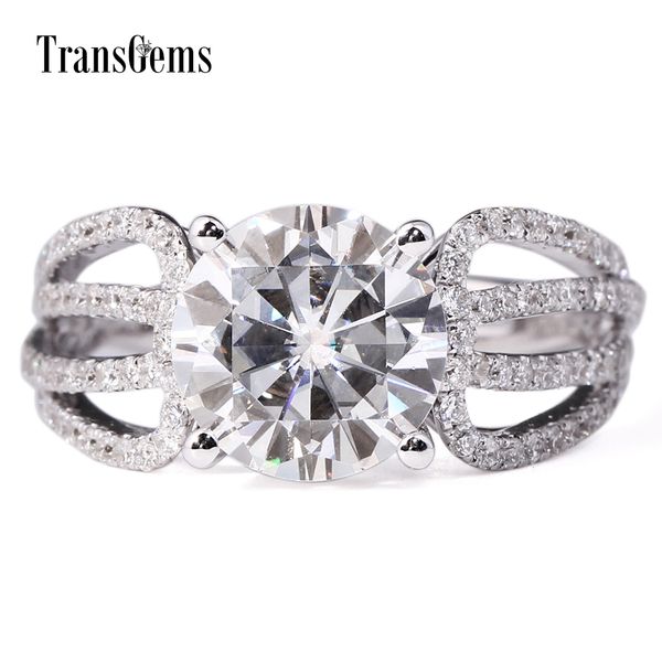 

transgems 3 carat lab grown moissanite diamond engagement ring lab diamond accents solid 14k white gold women wedding band y200620, Slivery;golden