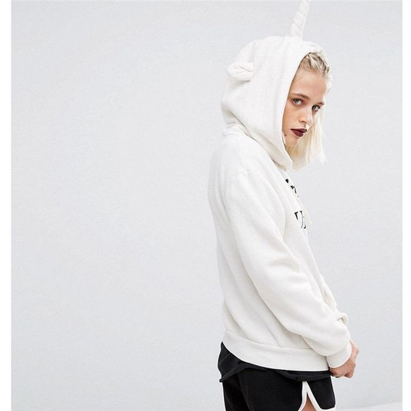 

winter womens causal sweatshirts unicorn print long sleeve hoodie sweatshirt jumper hooded pullover sudaderas mujer 2018, Black