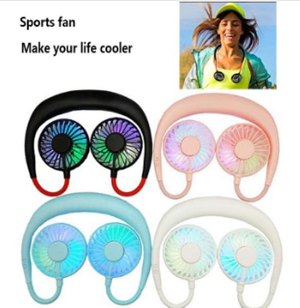 Dropshipping neue Sport Neckband Mini Neck Fan USB Kühlung LED Hals für Camping Sport Tourismus Sommer Kühler Fans