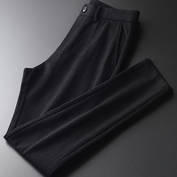 

new black mens pants luxury 3d plaid casual thick male trousers autumn and winter slim fit straight man pants suit