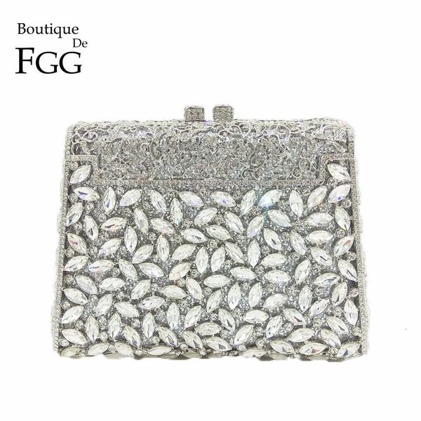 

boutique de fgg dazzling silver diamond minaudiere clutch evening bags women wedding party cocktail handbag bridal crystal purse cj191209, Black;red