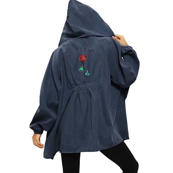 

women casual printed letters long sleeves zipper coat warm outwear female fashion newly 2019 rose back design trench black, Tan;black