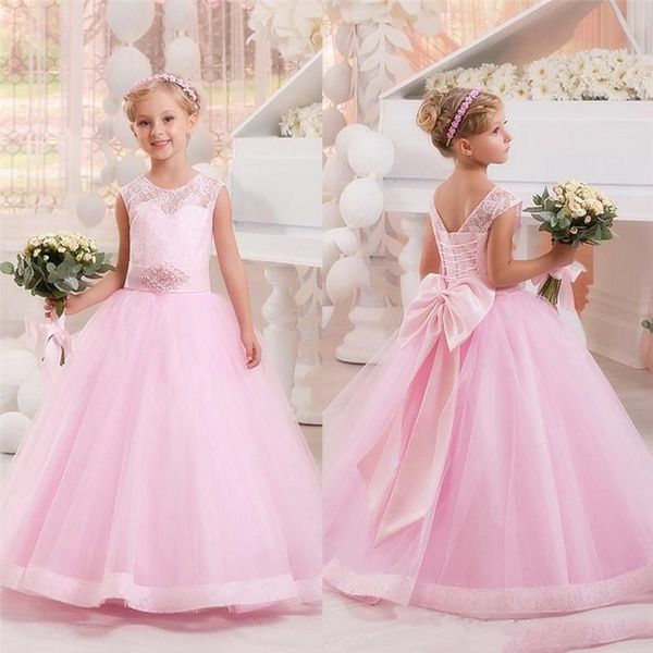 

pink lace tulle flower girls dresses for wedding beteau first holy communion dresses girls birthday party gowns with bow, Red;yellow