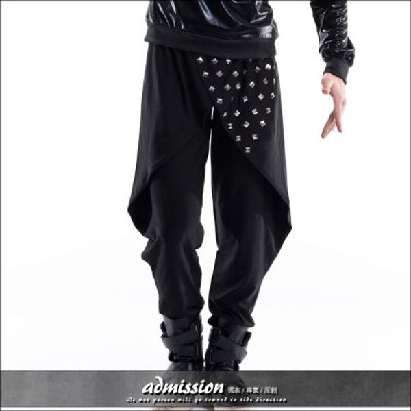 

nightclub stage rock male singer performance rivet pants tide male harem pants korean style trend hair stylist trousers, Black